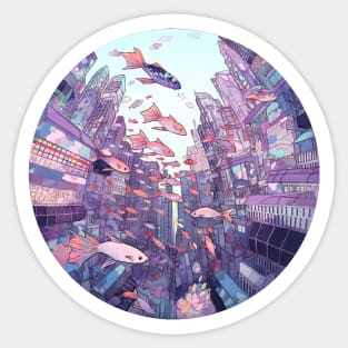 Underwater city in a bubble Sticker